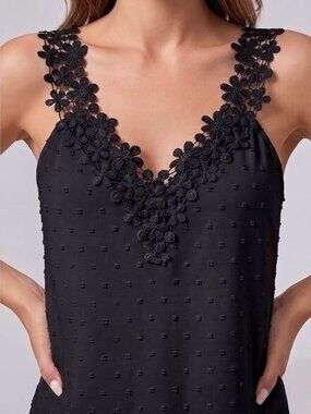Boho Crochet Lace Dot Cami Black